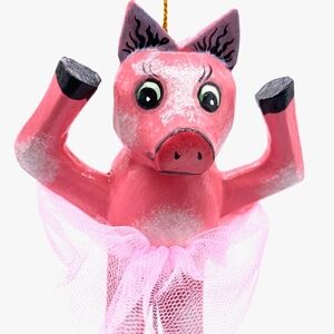 Hand Carved and Painted Ballerina Pig Tutu Ornament